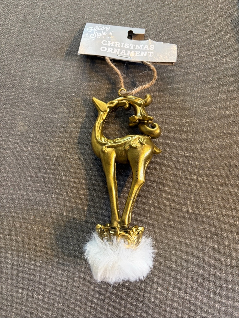 Holiday Style Gold Reindeer Christmas Ornament White Faux Fur